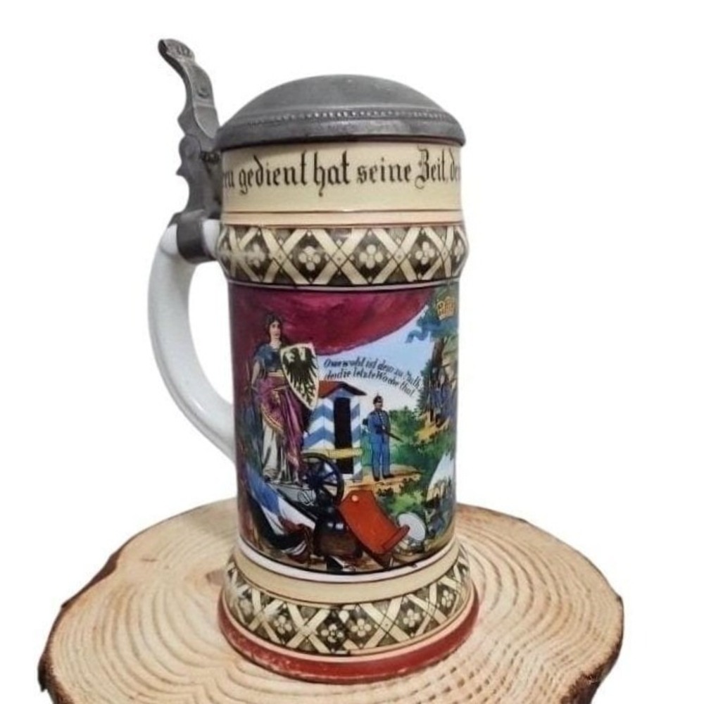 Imperial German Regimental‎ Beer Stein Monogram Lid Produced 1905-1907. Rare